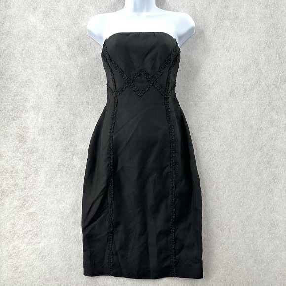 Vintage 90s Authentic Gianni Versace Lined Strapless‎ Silk Dress Size 40 Black